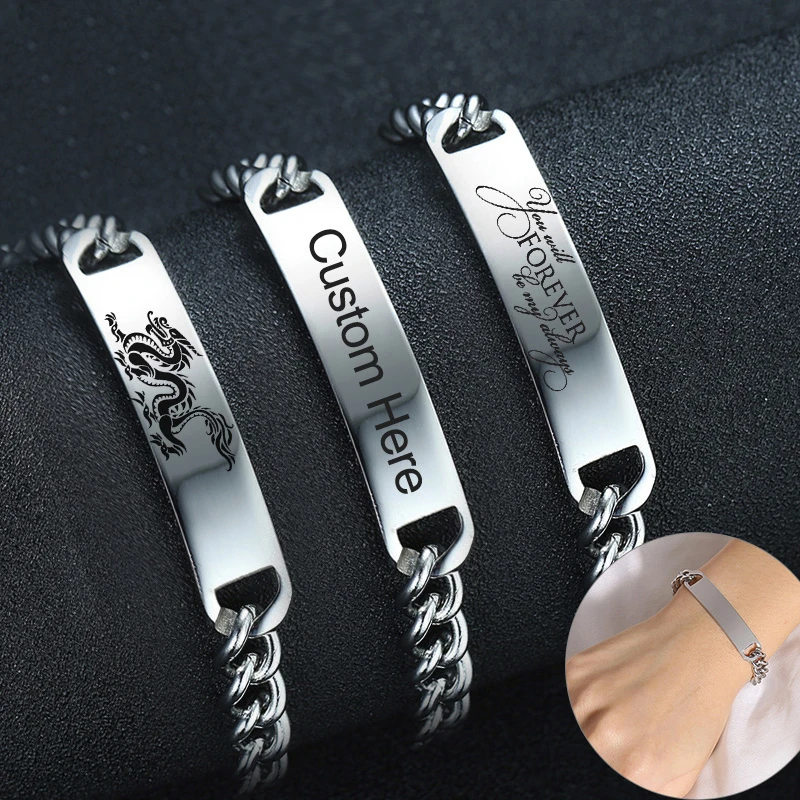 personalizadas de acero inoxidable para hombre y mujer, brazaletes personalizados de Color sin decoloración, para Familia, de amor y cumpleaños|Personalizado - AliExpress