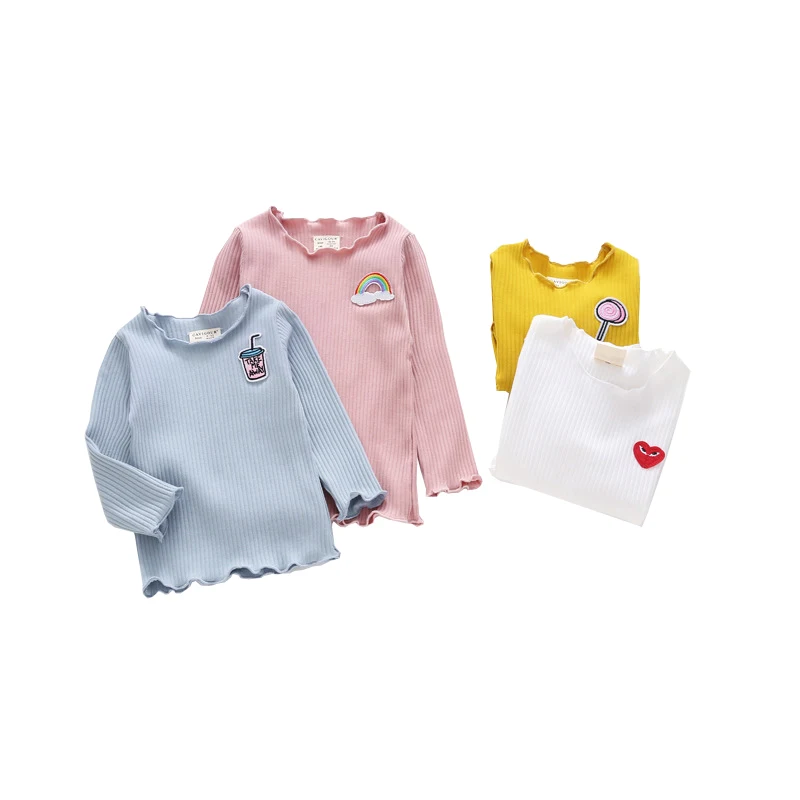 

SALE! Free shipping new spring Autumn sweet baby girl's cotton wave side t shirt Girls T-shirts baby girl clothes