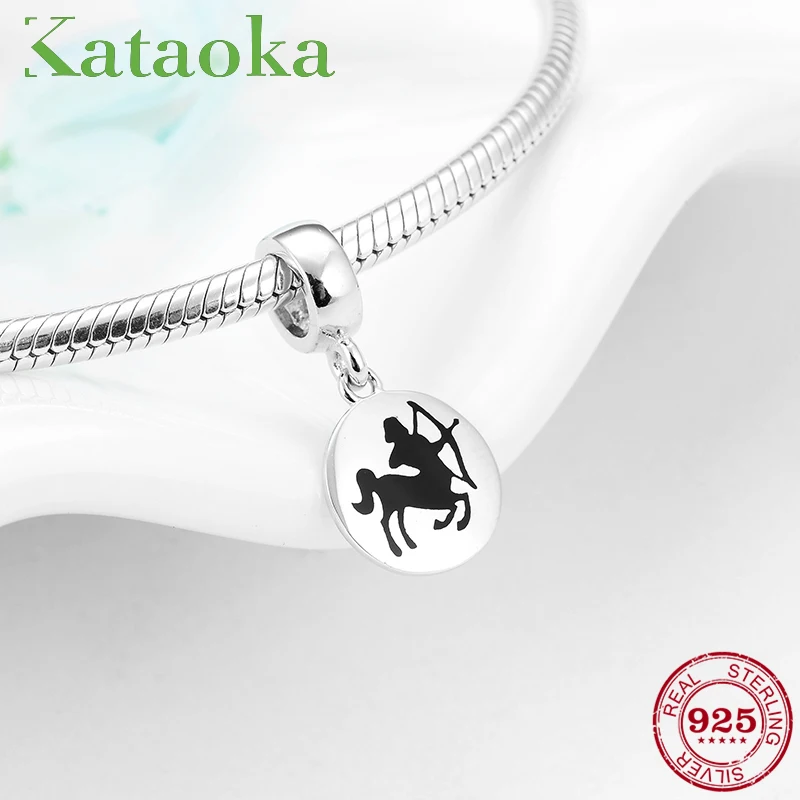 

Real 925 Sterling Silver fashion 12 Constellation Sagittarius round shape beads Fit Original Pandora Charm Bracelet Jewelry