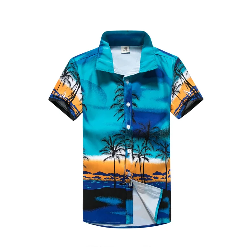 Топ Качественный Хлопок Пляжная рубашка гавайская рубашка Для мужчин дома Повседневное короткий рукав Для мужчин S Цветочный принт рубашка Свободные Мода Camisas - Цвет: Asian size