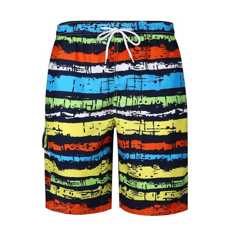Hawaiian Men Shorts Tropical Colorful Stripes Print Cotton Summer
