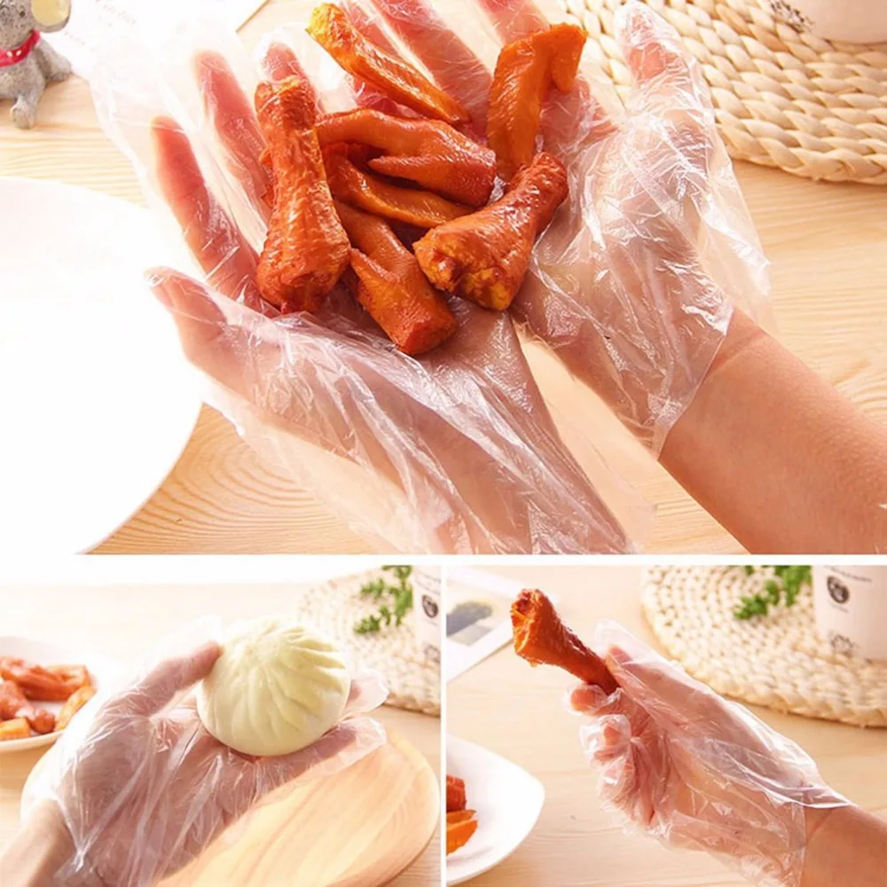 100 шт/лот одноразовые перчатки одноразовые латексные перчатки Ресторан барбекю прозрачные экологически чистые полиэтиленовые перчатки