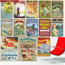 Унесенная Рыбалка потертый шик металлическая жестяная вывеска Бар Паб наружная тарелка Рыбак плакаты рыба голый стикер стены Винтаж Домашний Декор N273
