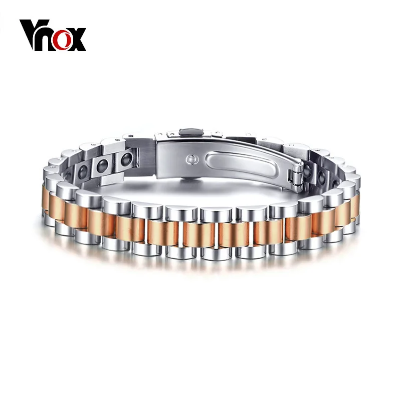 

Vnox Bright Rose Hematite Stones Healing Power Energy Therapy Women Men Bracelet Stainless Steel Casual Jewelry