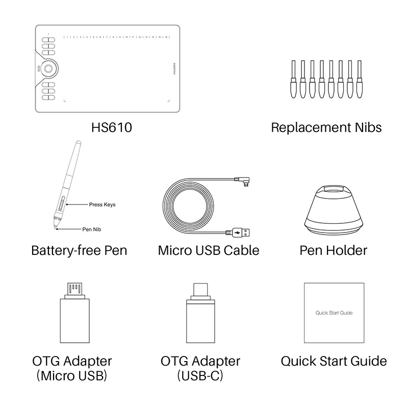 HUION HS610 Graphics Drawing Tablets Digital Battery-Free Pen Tablet Android Phone Tablet with Tilt OTG for Windows Mac OS HUION HS610 Graphics Drawing Tablets Digital Battery-Free Pen Tablet Android Phone Tablet with Tilt OTG for Windows Mac OS