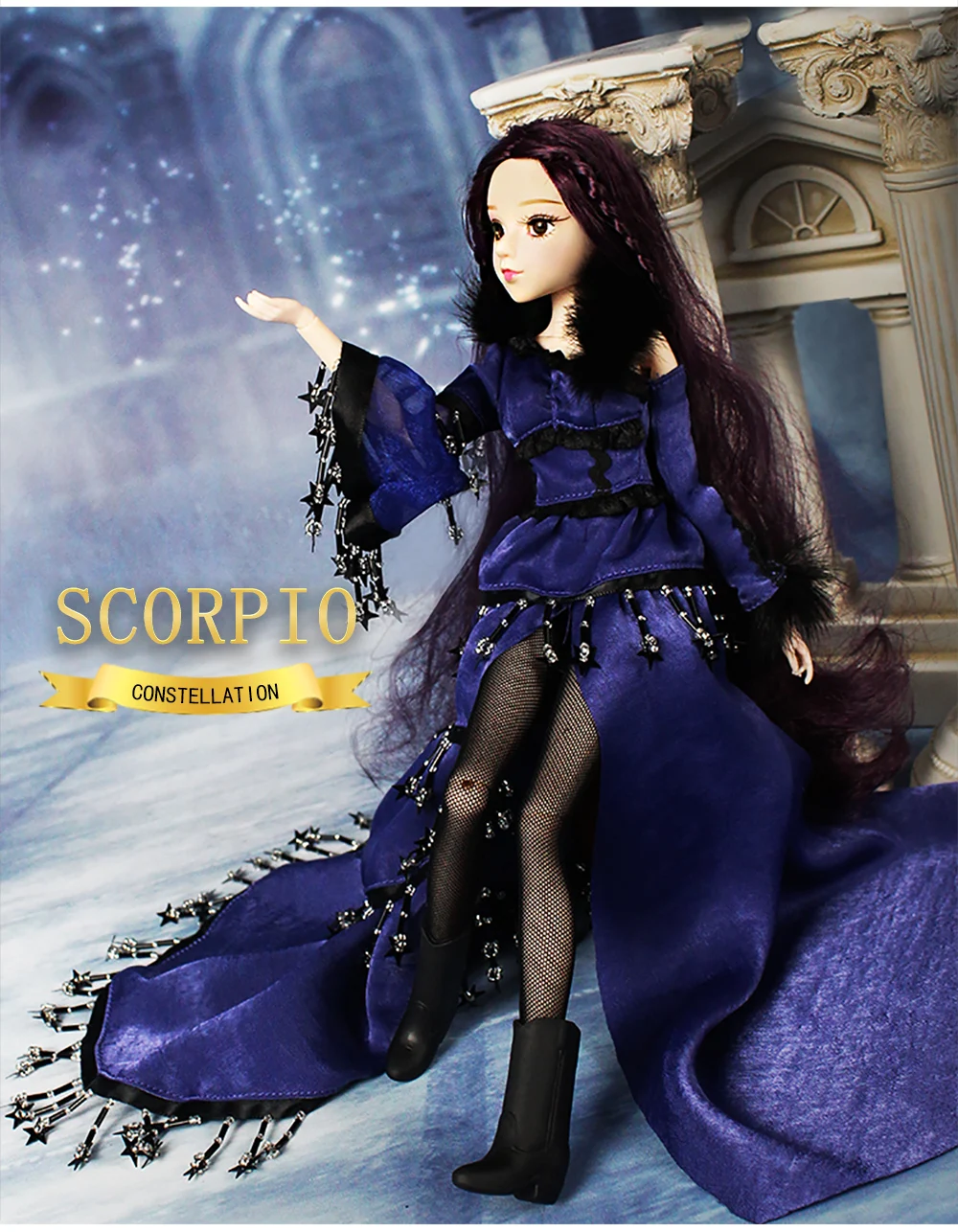 DBS bjd MMGirl 12 созвездий Скорпион 1/6 30 см кукла темно фиолетовое платье шляпа