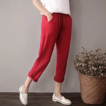 Весеннее женское однотонное хлопковое белье брюки-карандаш, большие размеры Брюки с карманами M-5xl 6XL, черные коричневые красные белые брюки винтажные