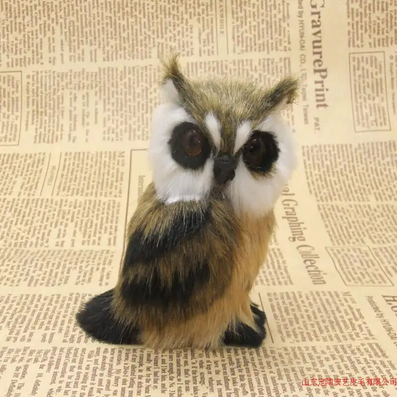 small cute simulation owl toy plastic&fur left owl model gift about 8x6x10cm a1in Stuffed
