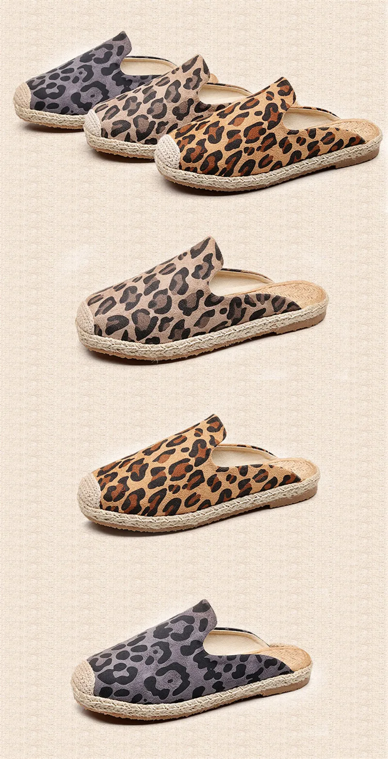Lady Slippers2019 New Summer Sexy Casual Mules Shoes Round Toe Canvas Leopard Slides Footwear Slip on Fisherman Woman Espadrille (30)
