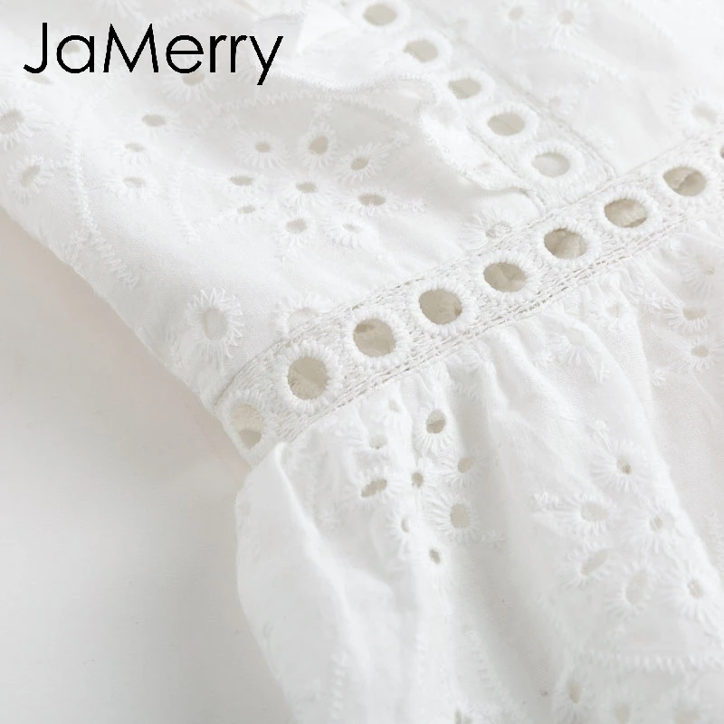JaMerry, винтажные, элегантные, белые, открытые, женские топы, гофрированные, праздничные топы, высокая талия, летние, повседневные, женские, хлопковые топы