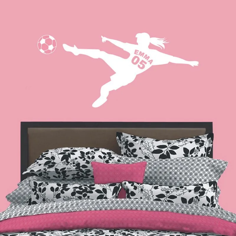 اسم شخصية الفتيات مع عدد football soccer ball فينيل جدار الشارات الفن ملصقات الحائط ل غرف الاطفال