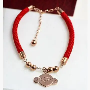 

Rose gold color stainless steel monkey bracelet femme, cute bead red rope bracelets bangles jewelry brazaletes pulseras joyeria