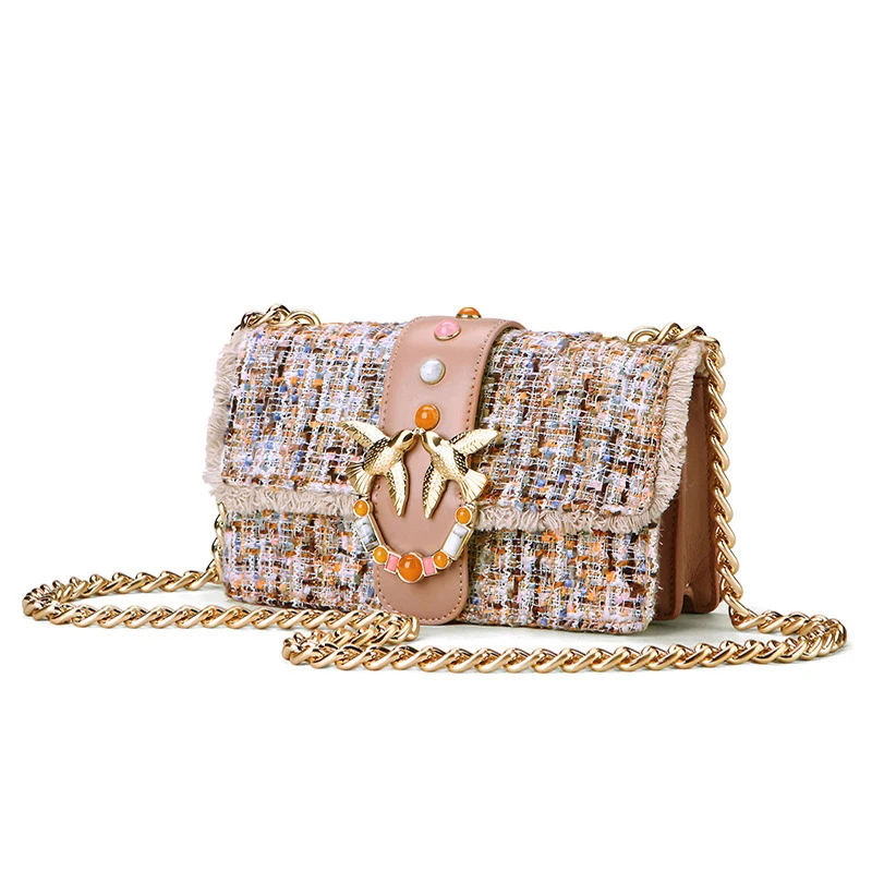 

2018New style 100% Genuine leather bags for women Fashion Female colorful chain Shoulder bags Swallow ladies totes crossbody bag