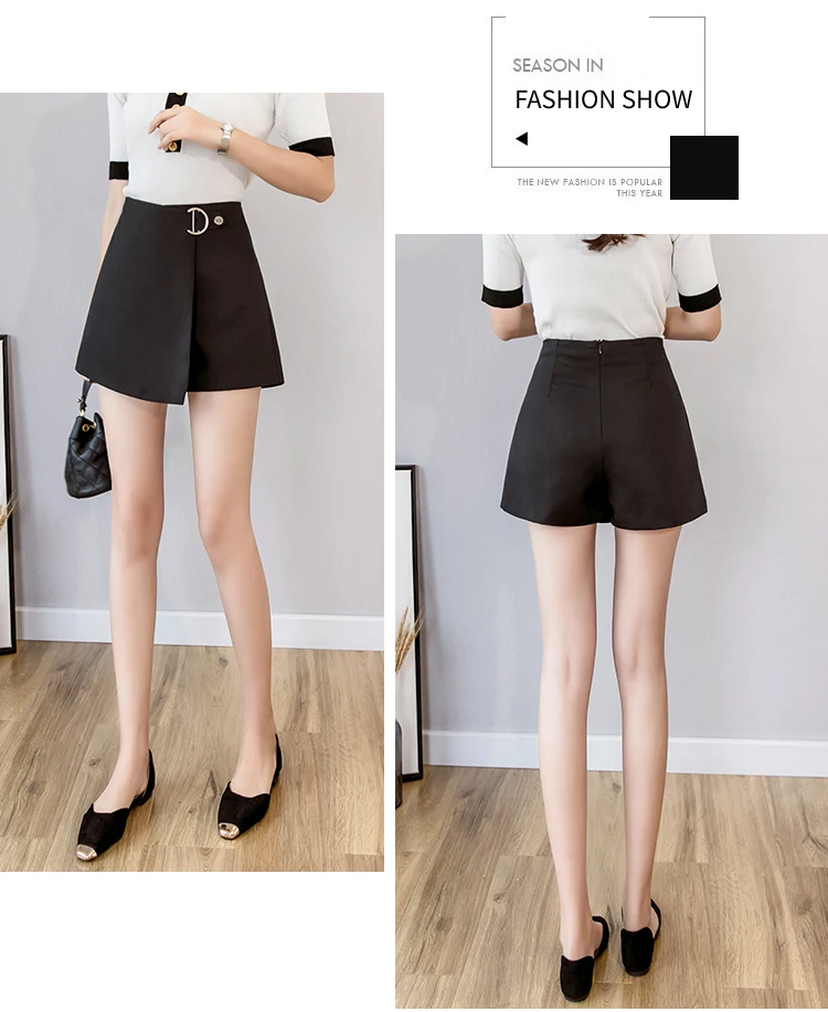 Весна лето женские шорты Высокая талия широкие ноги элегантные офисные женские нестандартные мини шорты юбки черные горячая распродажа мода