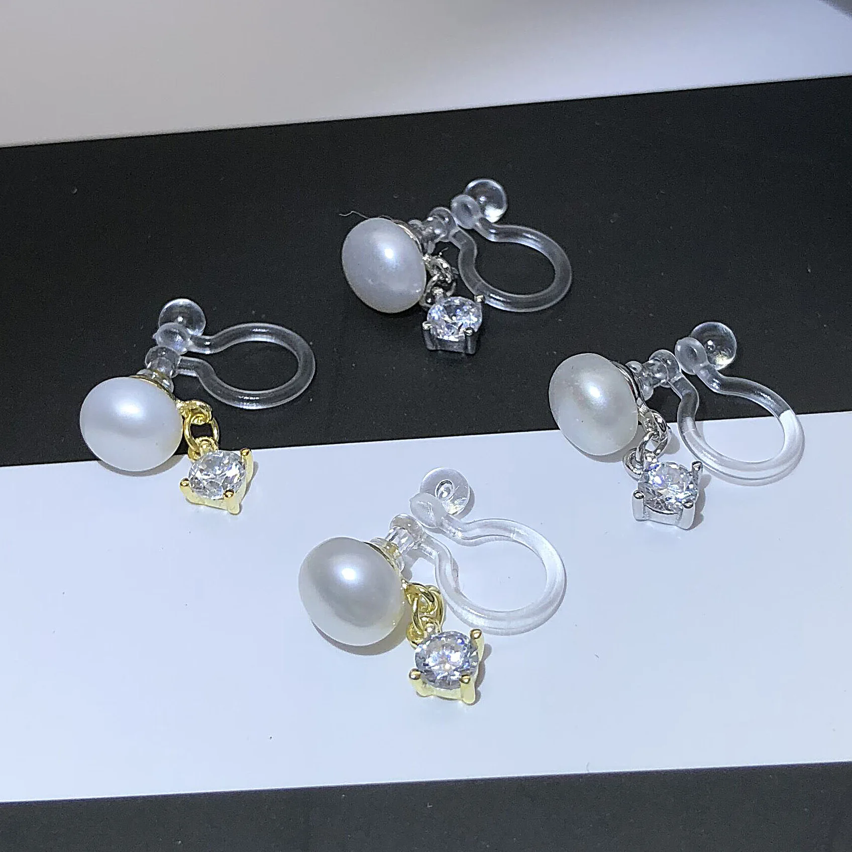 no Ear hole pearl cz clip earings 100% 925 Sterling silver Jewelry fashion Hypoallergenic clip earrings for women girl gift