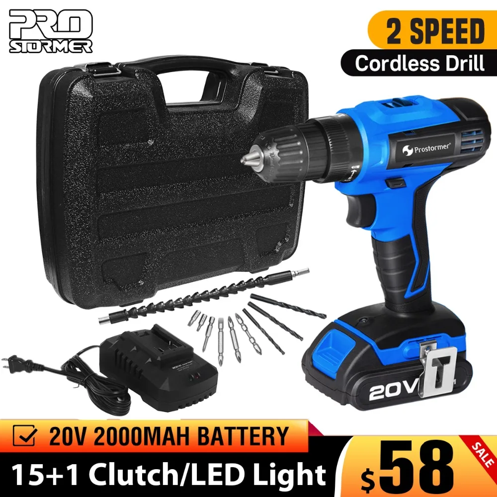 PROSTORMER 20V Electric Screwdriver Cordless Drill 30Pcs With Box Flexible Shaft Power Tool