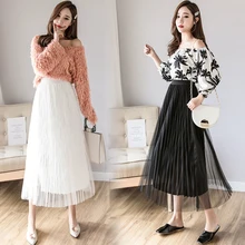 Весна г.; новая Корейская версия; плиссированная юбка средней длины; сетчатая юбка с оборками