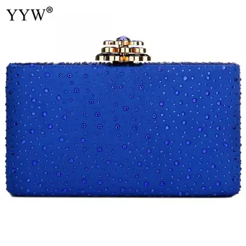 

Blue Evening Cluth Purse Crossbody Bags For Women'S Bag Vintage Floarl Buckle Rhinestone Clutches Box Luxury Bags Sac Main Femme
