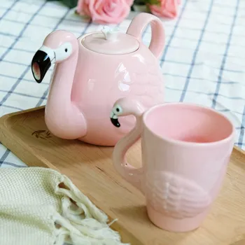 

3D Cartoon Flamingos Bird Teapots Super Beauty ins Girl Pink Ceramic Cute Animal Coffee Mug Tea Pot Cup Birthday Gift Decoration