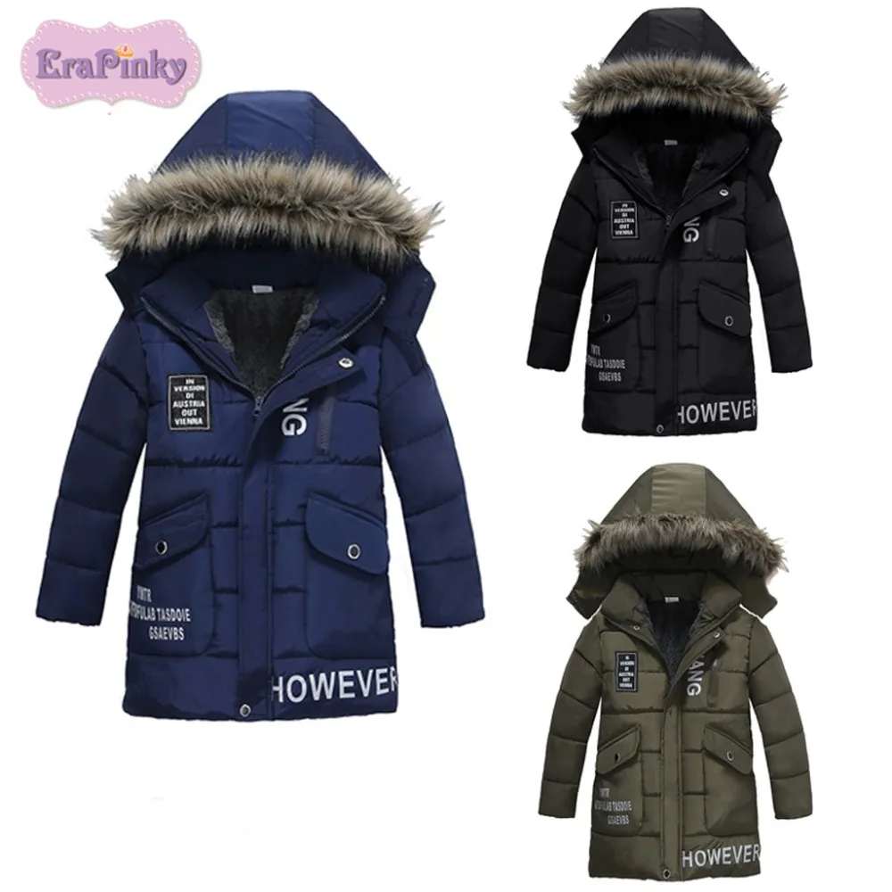 

Erapinky 2018 Fashion Winter Thick Warm Down Jackets For Boys Letter Fur Hooded Outerwear Children Clothes Kids Boys Cotton Coat