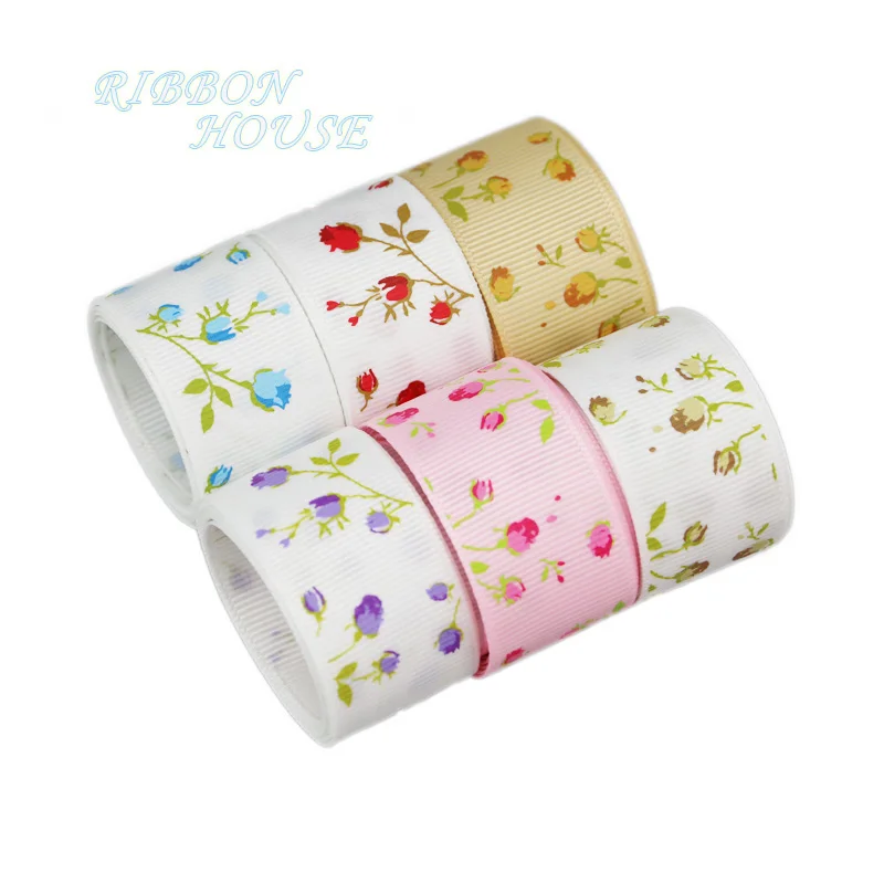 

(5 yards/lot) 1'' (25mm) Rose Flower grosgrain DIY ribbon printed lovely floral series ribbons