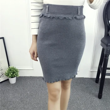 

Women Autumn Winter Knitted High Waist Skirt Ruffles Ladies Crochet Pencil Skirts female Fashion Sexy Mini Skirts
