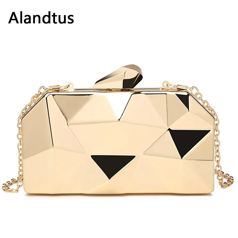 

Alandtus Women Handbag Gold Acrylic Box Geometry Clutch Lunch Bag Lady Bags For Party Shoulder Bag For Dating Bolsa Feminina