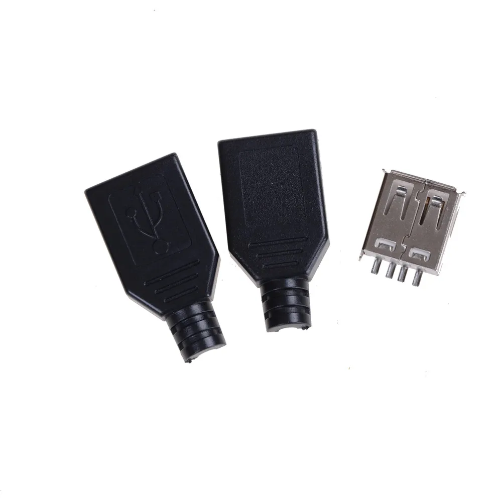 10Pcs/lot Jack&Black Plastic Cover USB2.0 Type-A Plug 4-pin Female Adapter Connector
