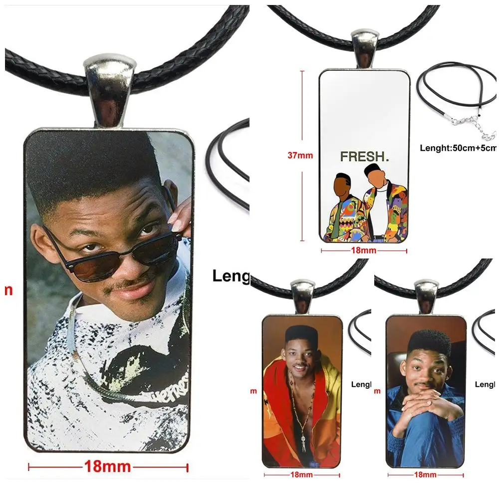 

For Women Party Gift Glass Cabochon Pendant Necklace Rectangle Fashion Necklace Fresh Prince Of Bel Air
