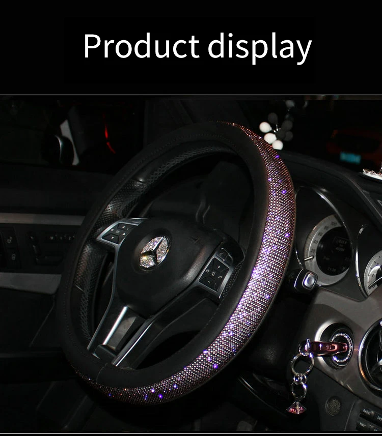 Благородные фиолетовые алмазные автомобильные аксессуары для интерьера для женщин, подвеска с кристаллами, кожаный чехол на руль, коробка для салфеток, автомобильный парфюм
