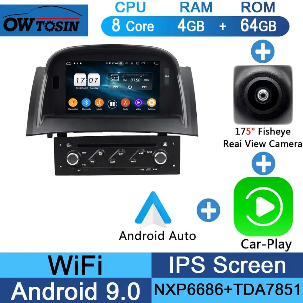 Fisheye Carplay n A " ips Восьмиядерный 4G ram+ 64G rom Android 9,0 автомобильный DVD радио gps для Renault Megane II 2004-2009 DSP CarPlay Parrot BT стерео Adas - Цвет: Fisheye Carplay n A