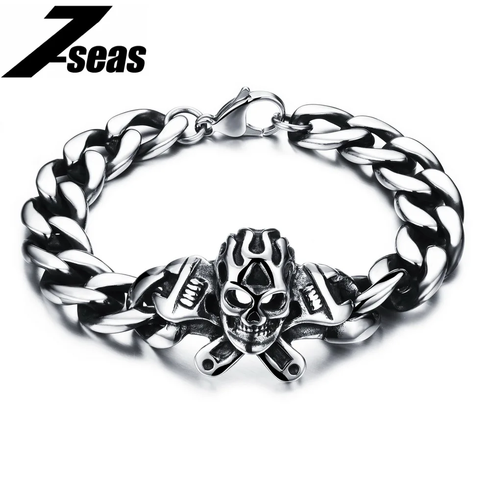 

Punk Skull Stainless Steel Bracelet Big Heavy Men Bracelet Biker Motorcycle Hand Chain Jewelry For Best Friend,JM801