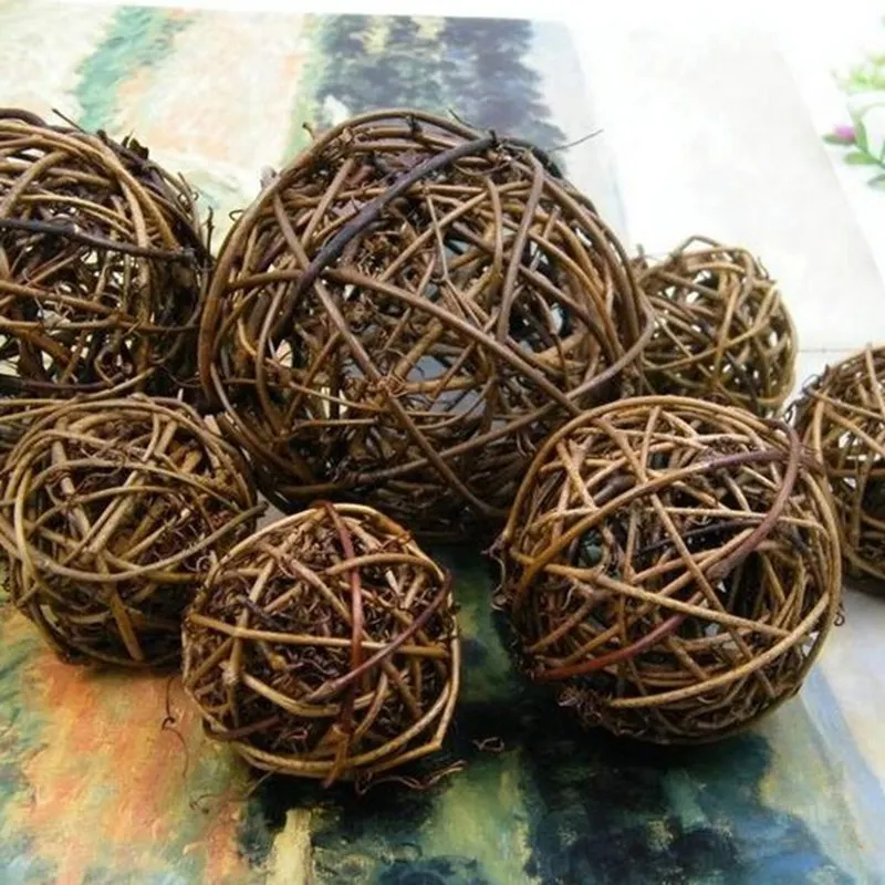 

Free shipping Wholesale 6cm brown Colors Woven Wicker Ball Home Decoration Soil rattan 12pcs/set 014024013