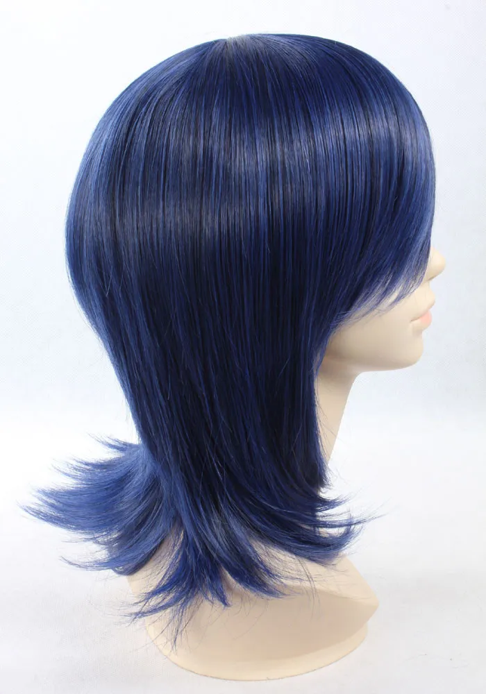 Free Shipping Fashion costume Hair 40cm short dark blue straight Synthetic makeup Anime simon Mashiro cosplay wig-3