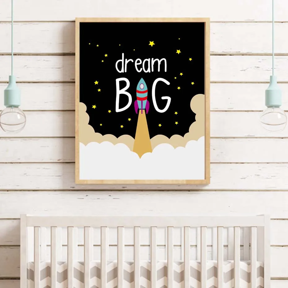 Wall Poster Dream Big Rocket Art Prints Canvas Painting Nursery Bedroom Picture Home Ornaments