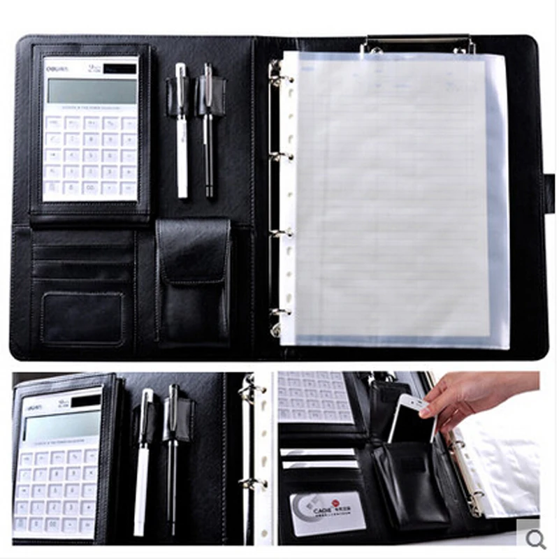 CAGIE A4 Pu Leather Vintage Padfolio Business Manager Folder With font b Calculator b font Spiral