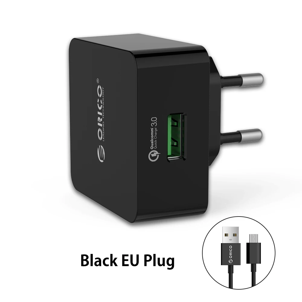 ORICO зарядное устройство для телефона Quick Charge 3,0 18 Вт Быстрое USB зарядное устройство для iPhone samsung Xiaomi huawei с бесплатным Micro USB кабелем - Тип штекера: Black EU