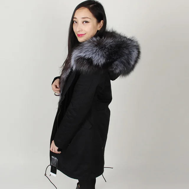 Best price at $289 Cheap Winter Jacket Women 2016 Black long Parka Coats Real Large Raccoon Fur Collar Fox Fur Lining Hooded Outwear shipping Free DHL