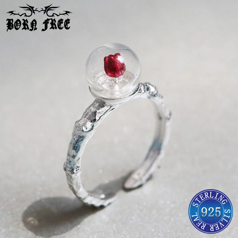 

925 sterling silver rings for women glass ball rose ring flower finger anillos mujer bague wedding ring finger fashion jewelry