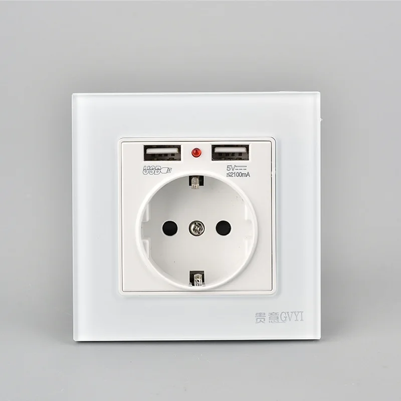 

Wall Power Socket Grounded 16A EU Standard Electrical Outlet With Dual USB Charger Port for Mobile