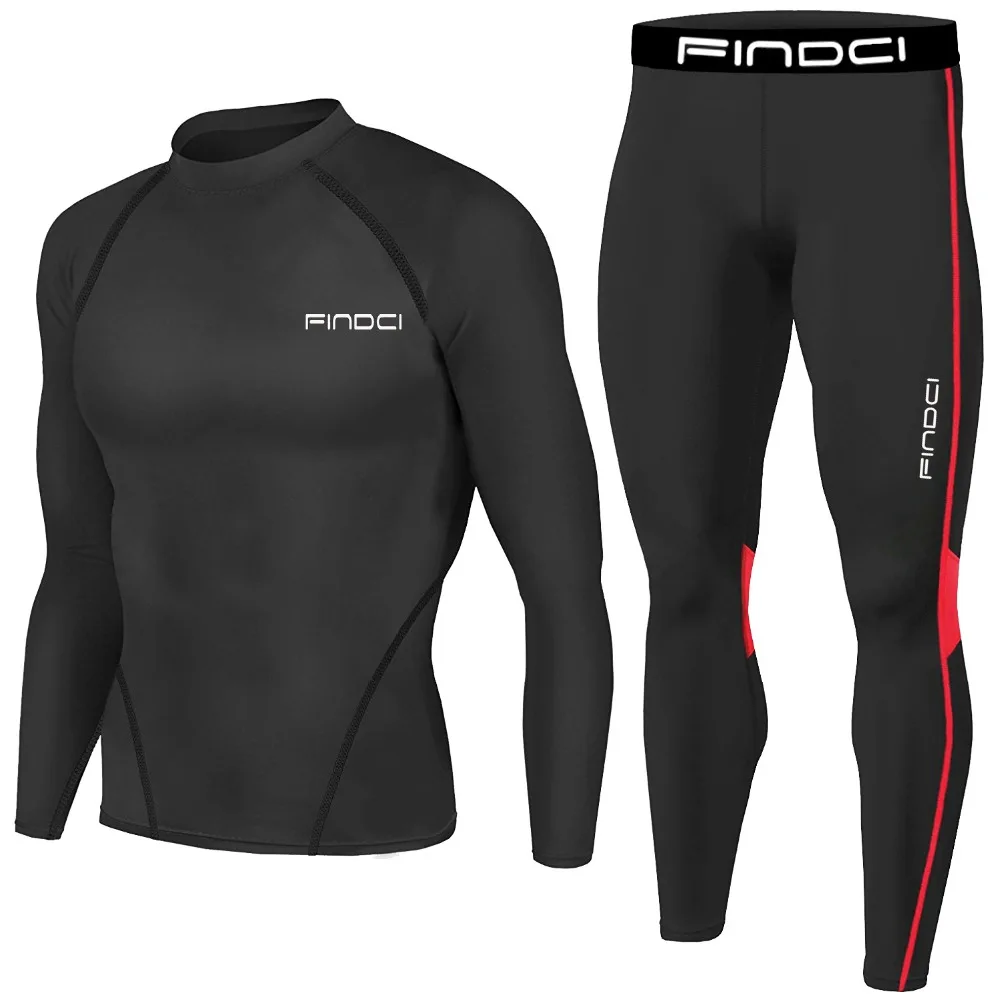 

Findci 2PCS/Set Compression Pants Man Running Tights Trousers Shirt Set Fitness Pants Elastic Marathon Quick-drying Base layer