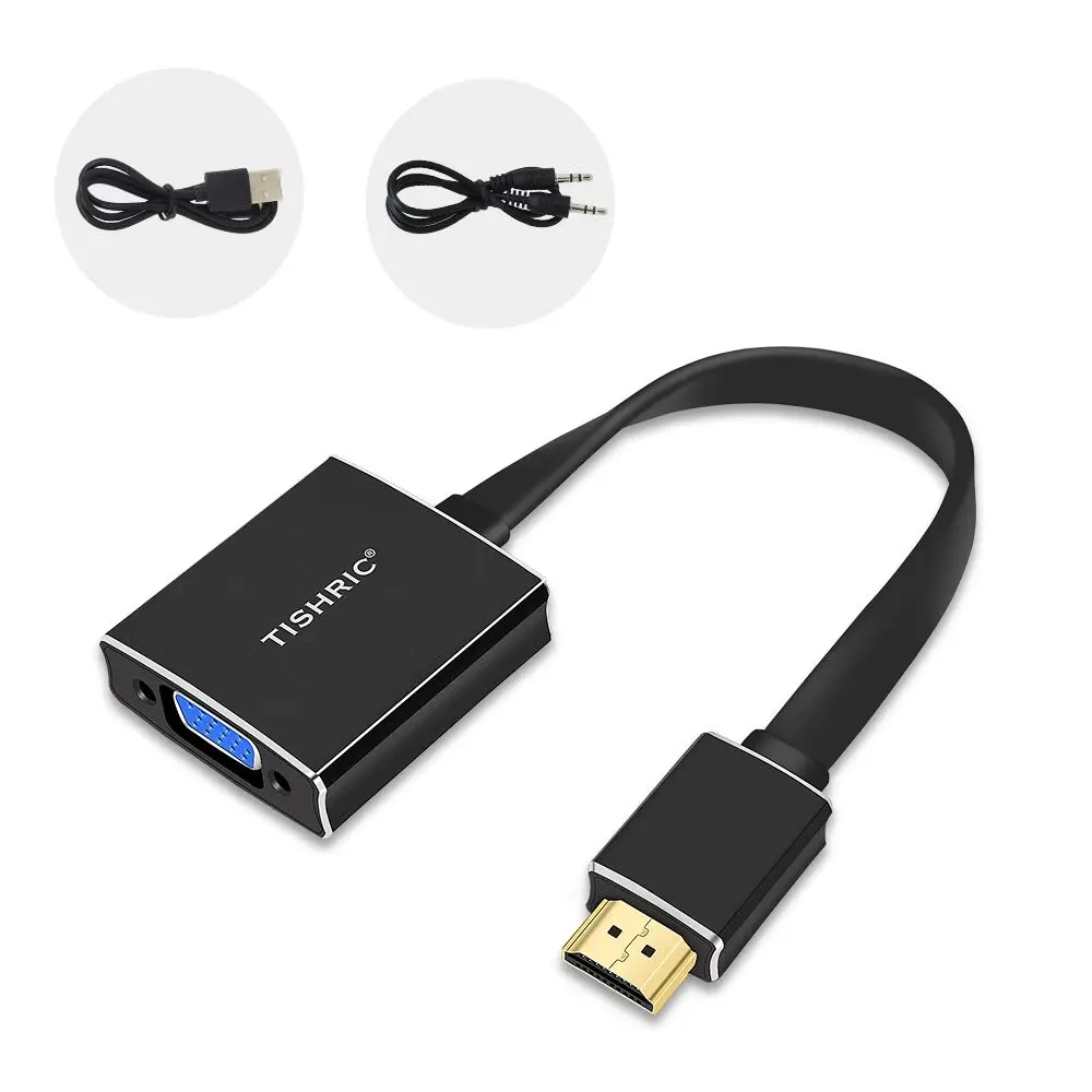 TISHRIC HD 1080P HDMI в VGA адаптер аудио конвертер кабель мужчин и женщин цифро-аналоговый HDMI VGA адаптер аудио кабель для ТВ - Цвет: With Audio And power