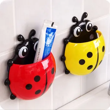 

Lovely Ladybug Toothbrush Holder Toothpaste Mount Rack Suction Hooks Tooth Brush Container Bathroom Set Accessories