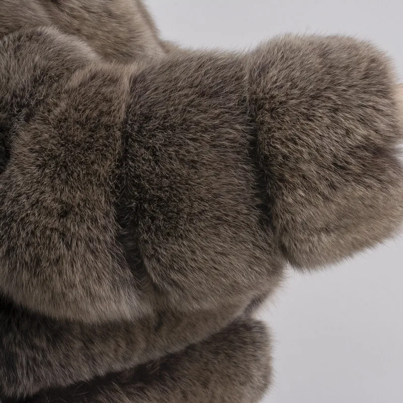 Женская зимняя шуба из натурального Лисьего меха с воротником стойкой|real fox fur