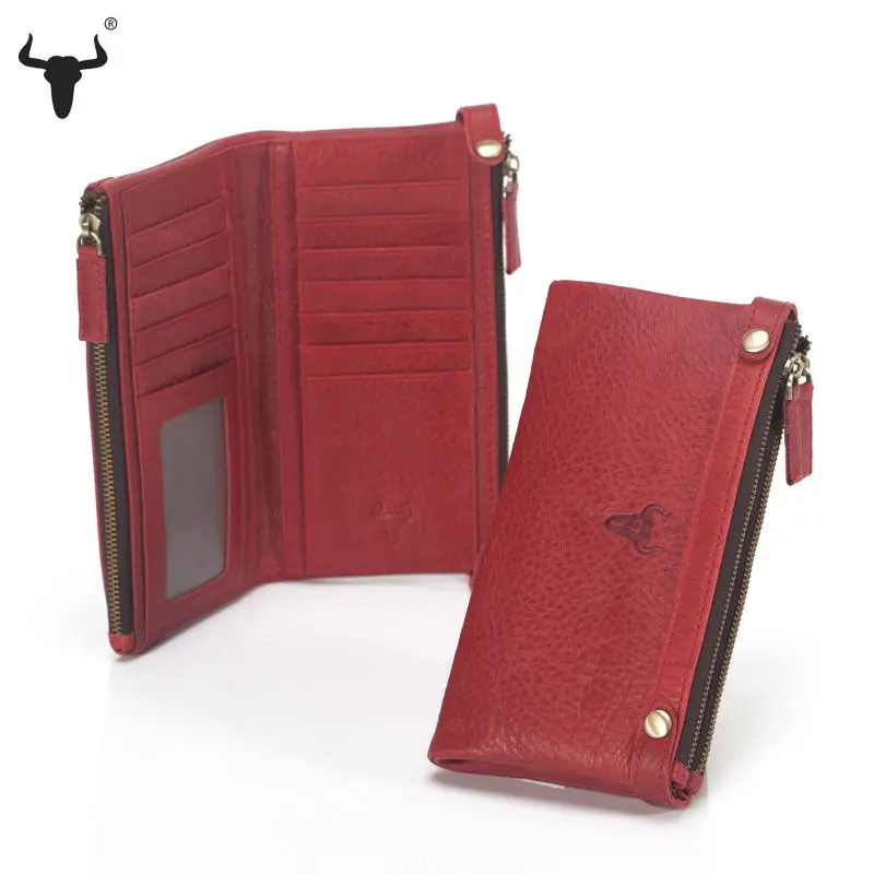  Womens Zipper Wallets 100% Genuine Cow Leather Ladies Purses Lady Coin Pocket Red Long Wallet Female Clutch Bag For Women Gift 