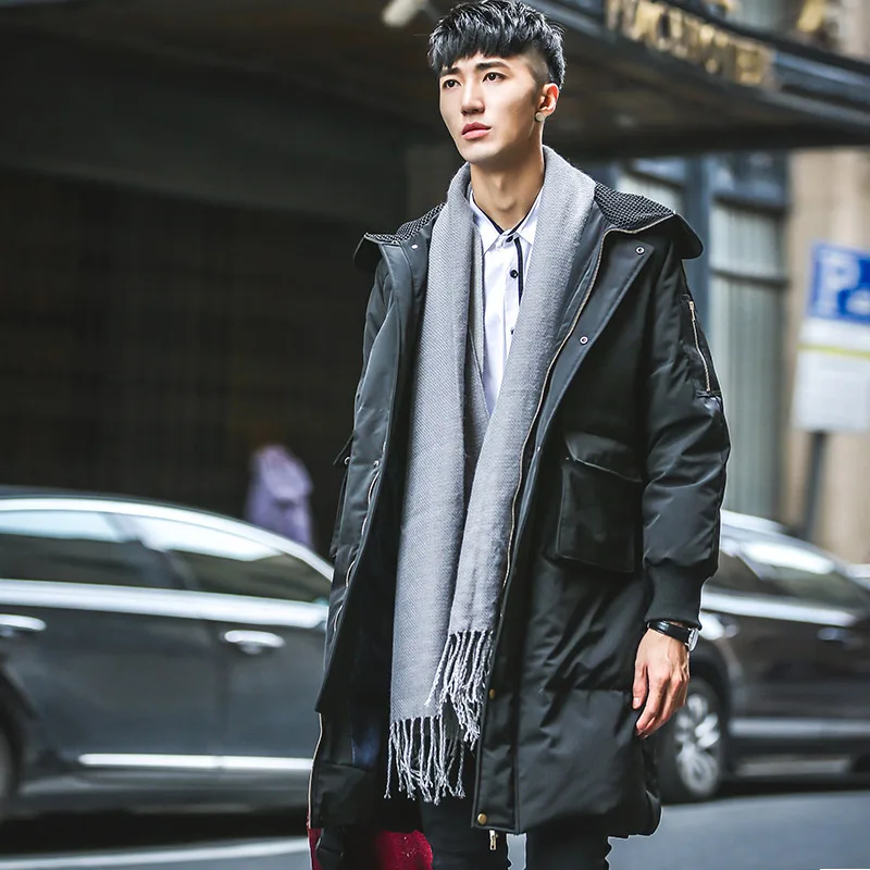 2016 new men’s winter coat thick warm pure Korean leisure long hooded white down jacket