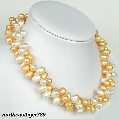 

Hot sale Free Shipping>>>Genuine White Pink Pearl Cluster 18KWGP Clasp Necklace