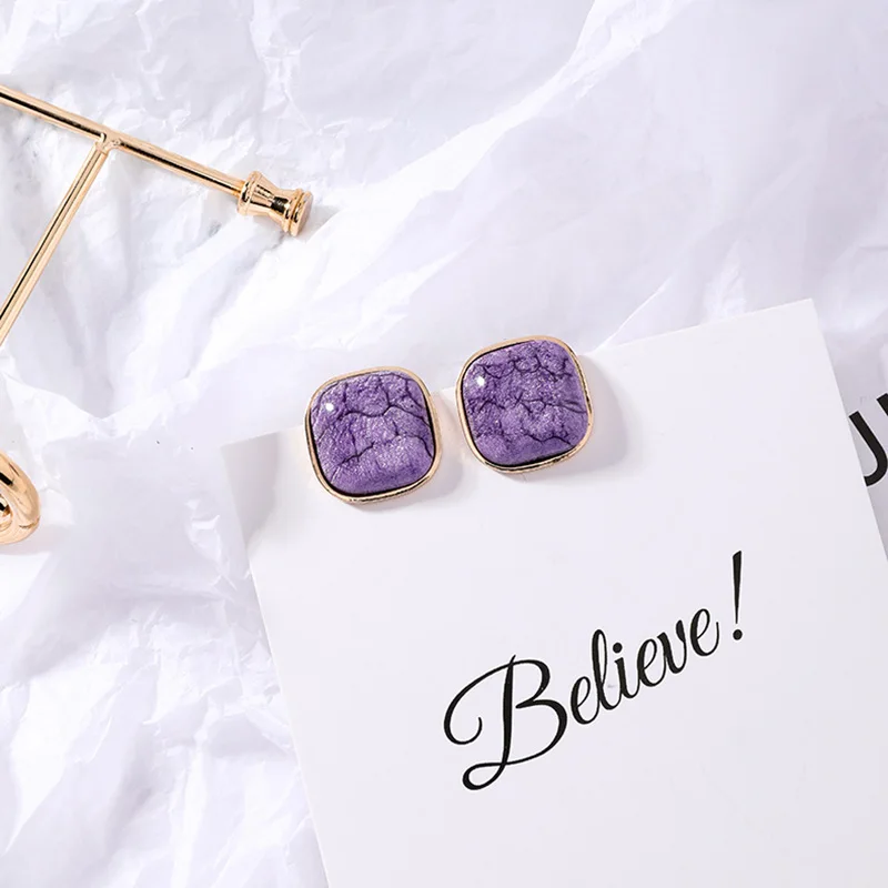 Retro Women Earrings Geometric Square Earring Stud Temperament Stone Texture Pendientes Korean Earings Fashion Jewelry Girls (5)