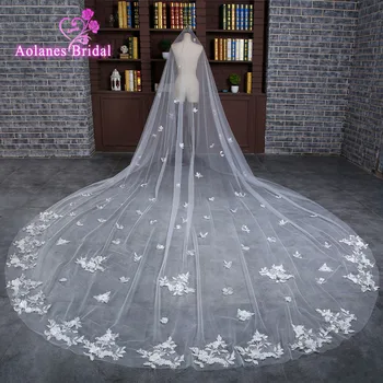 

In Stock Luxury Bridal Veils 4 Meters Long Appliques Flowers Bows Wedding Veil Ivory Wedding Accessories Voile Real Photos 2017