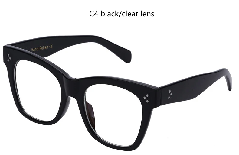 Женские модные квадратные солнцезащитные очки, женские солнцезащитные очки "кошачий глаз", Ретро стиль, черные солнцезащитные очки, прозрачные линзы, большая оправа, женские солнцезащитные очки - Цвет линз: C4 black clear